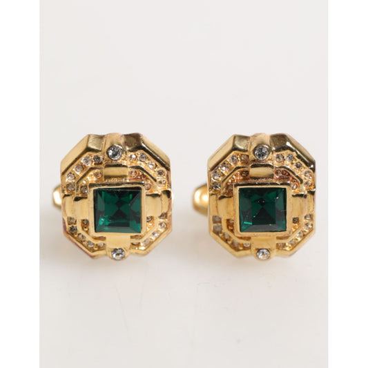 Dolce & Gabbana Emerald Green Crystal Gold Tone 925 Sterling Accessory Cufflink with luxurious design