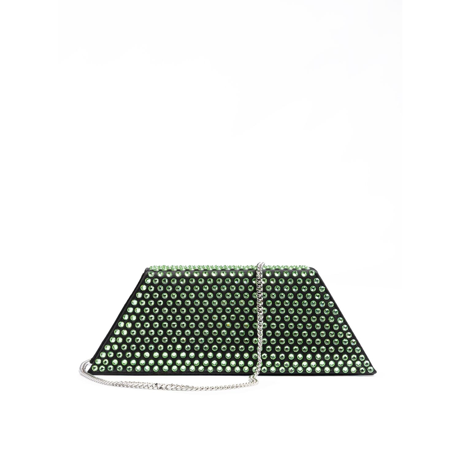 Amina Muaddi Mini Black Satin And Green Crystals Shoulder Bag