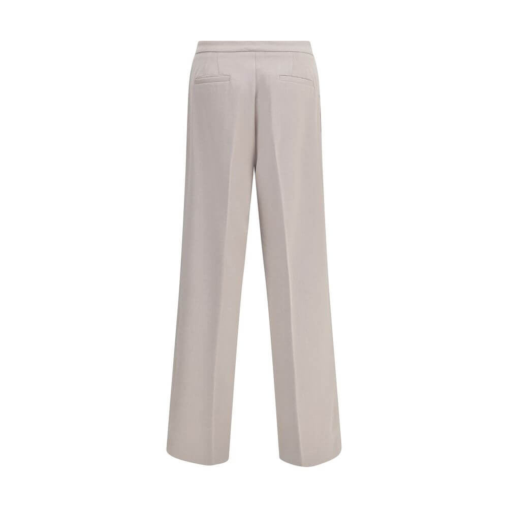 Back view of Cruna Beige Polyester Casual Pants with wide legs, featuring welt back pockets and a clean, modern silhouette. Made in Italy.