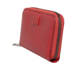 Dolce & Gabbana Red Leather Zip Around Logo Plaque Men Coin Purse Wallet, made from saffiano leather with silver-tone accents.