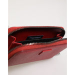 Dolce & Gabbana Red Leather Zip Around Logo Plaque Men Coin Purse Wallet interior view with silver zipper and logo tag.