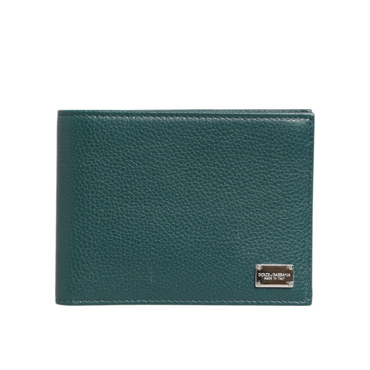 Dolce & Gabbana Green Leather DG Logo Engrave Men Bifold Card Holder Wallet, crafted in premium Italian pebbled leather.