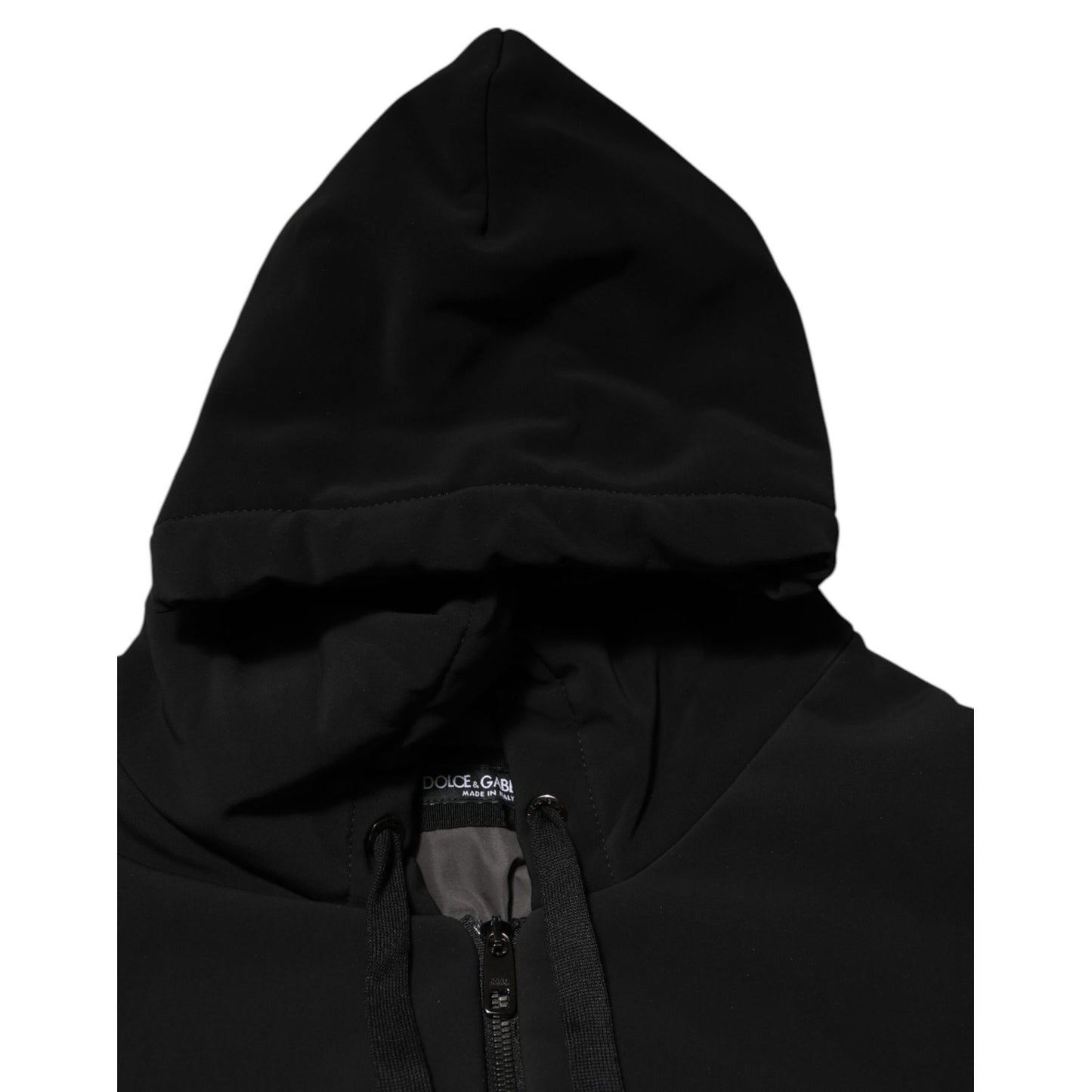 Dolce & Gabbana Black Cotton Quilted Studded Sleeve Hoodie Jacket