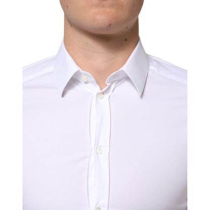 Dolce & Gabbana White GOLD Cotton Long Sleeves Dress Men Shirt