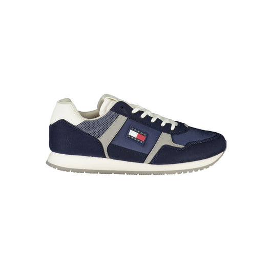 Tommy Hilfiger Blue Polyester Men Sneaker with lace-up design and iconic logo, showcasing a stylish and comfortable sports shoe.