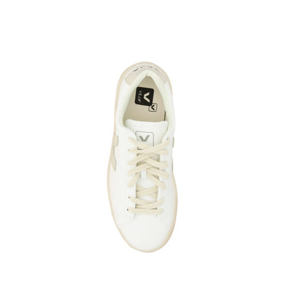 Veja White Rubber Low Top Sneakers top view showing lace-up closure and logo patch.