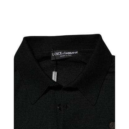 Dolce & Gabbana Black Cashmere Polo Men Longsleeves Sweater
