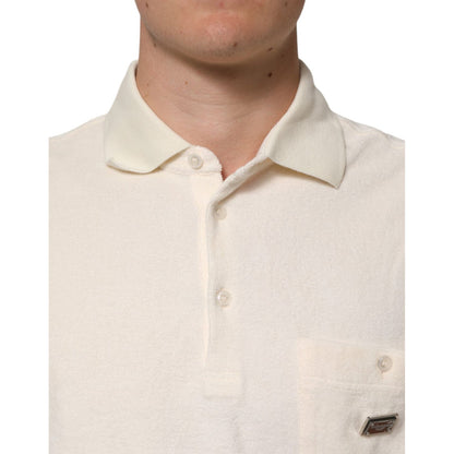 Dolce & Gabbana Ivory Cotton Terry Logo Pocket Polo T-shirt