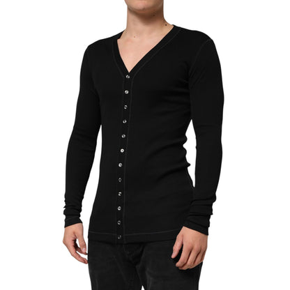 Dolce & Gabbana Black Cotton Button Up Men Cardigan Sweater