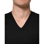 Dolce & Gabbana Black Cotton Plain V-Neck Men Shirt T-shirt