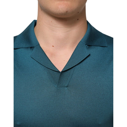 Dolce & Gabbana Teal Blue Silk Collar Short Sleeve Polo T-shirt