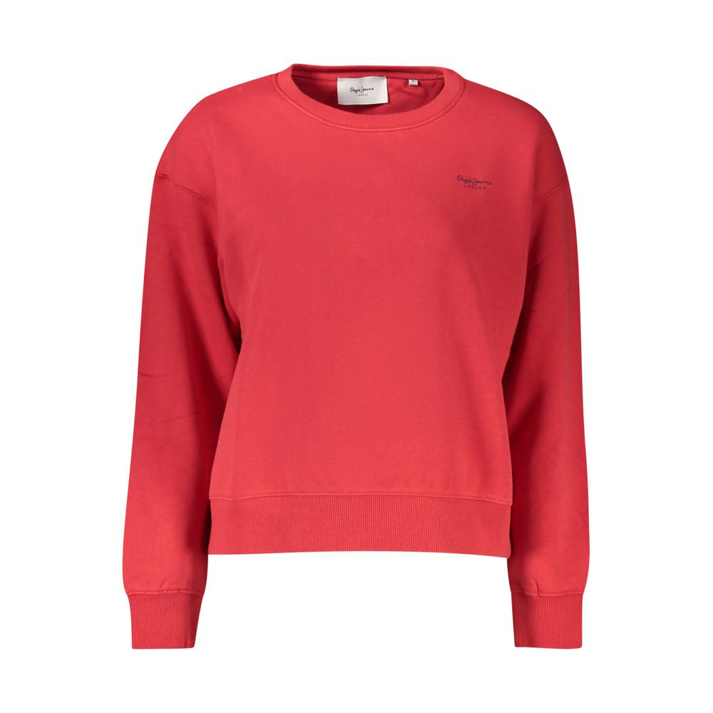 Pepe Jeans Red Organic Cotton Women Sweater with a trendy urban style and bold logo, ideal for fashion-forward women.
