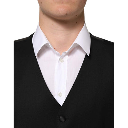 Dolce & Gabbana Black Wool Dress Formal Men Waistcoat Vest