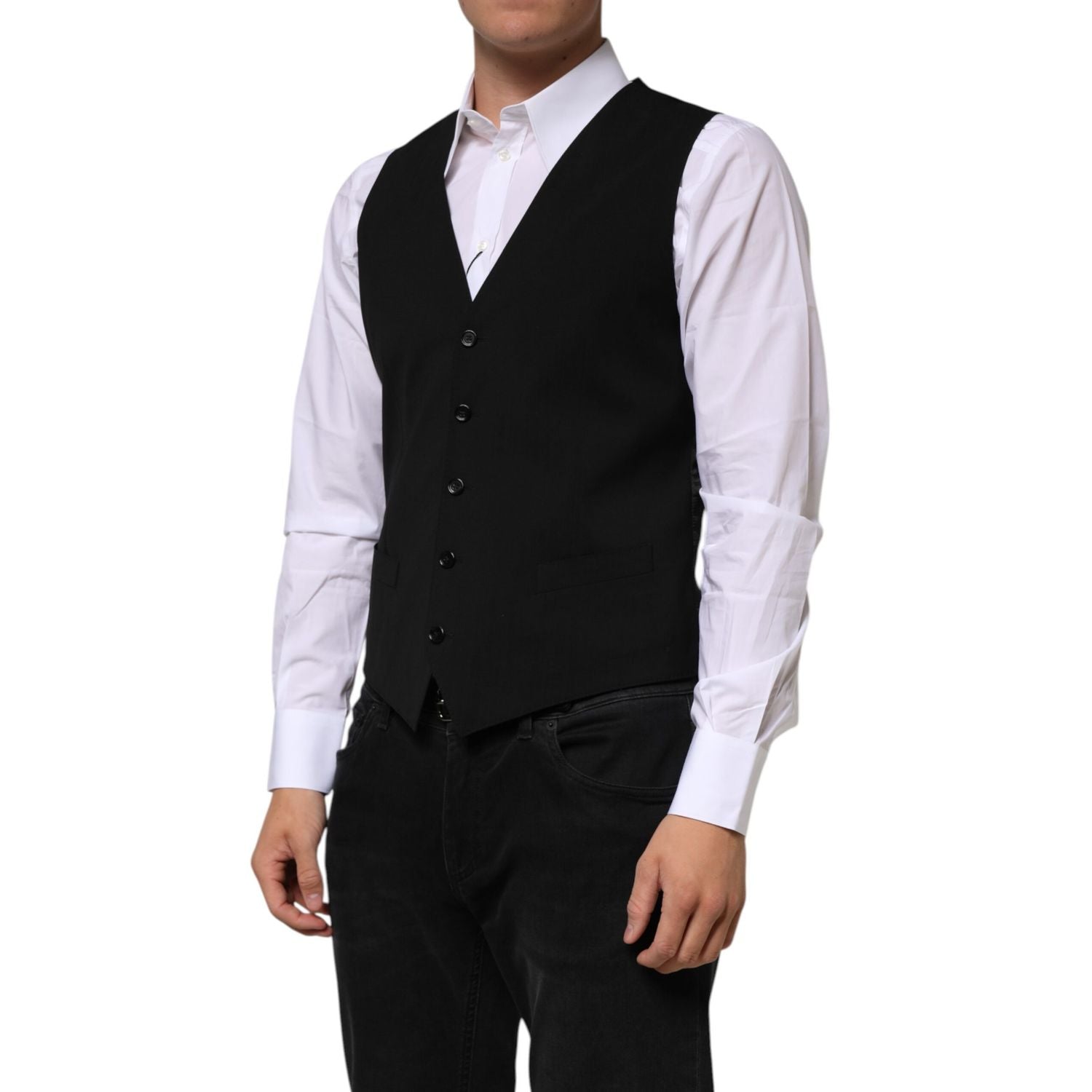 Dolce & Gabbana Black Wool Dress Formal Men Waistcoat Vest