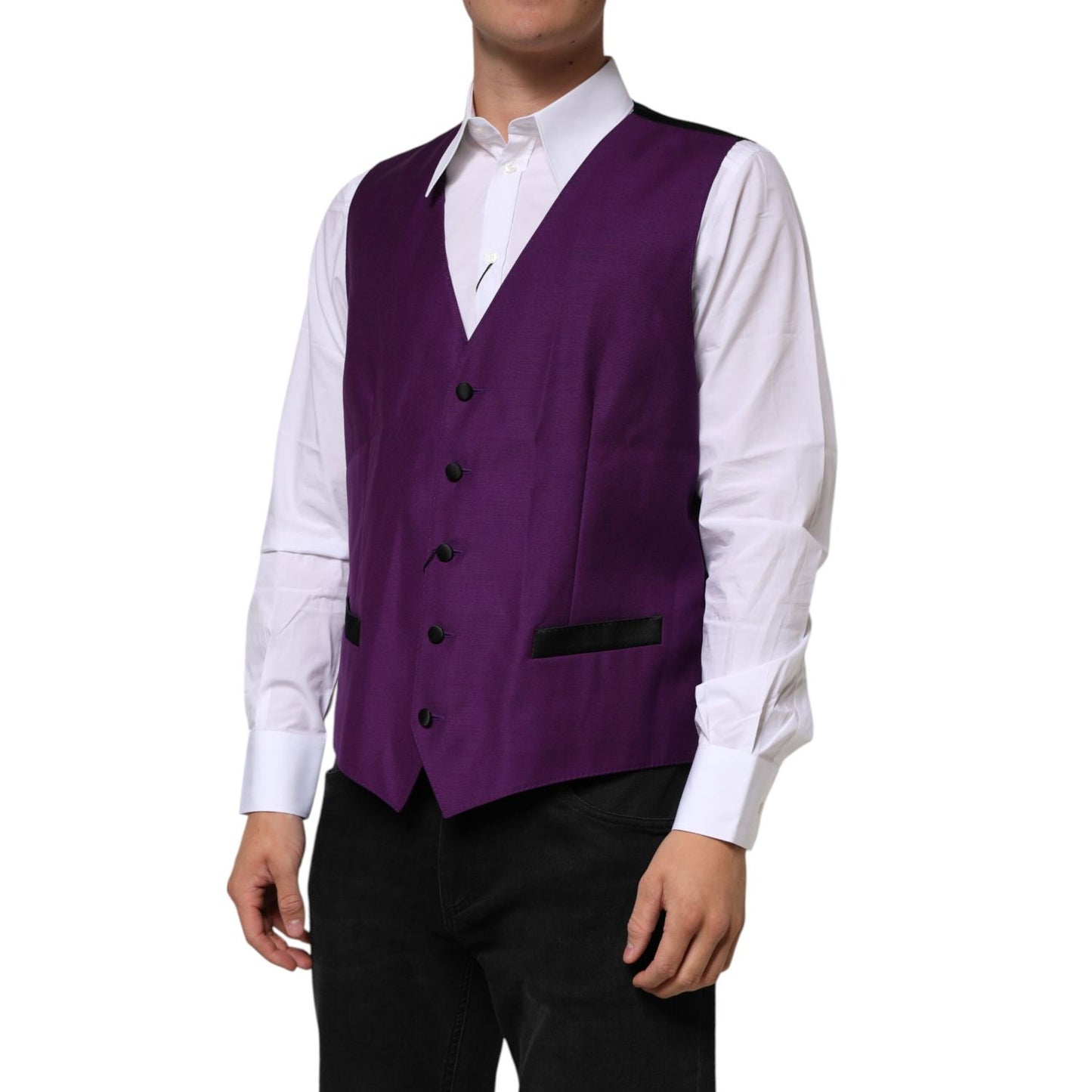 Dolce & Gabbana Purple Wool Dress Formal Waistcoat Vest