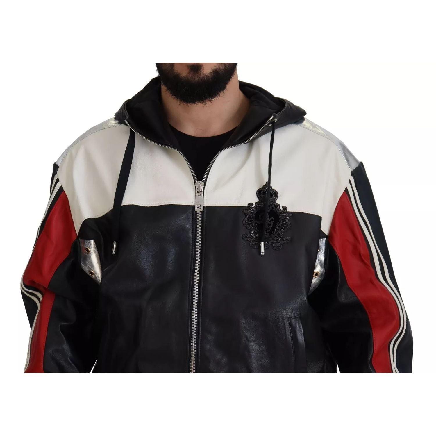 Dolce & Gabbana Black Leather Hooded Blouson Jacket