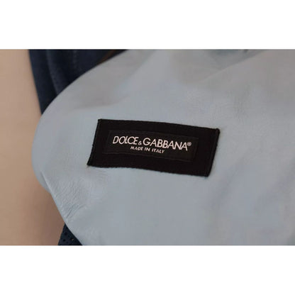 Dolce & Gabbana Blue Leather Perforated Full Zip Jacket