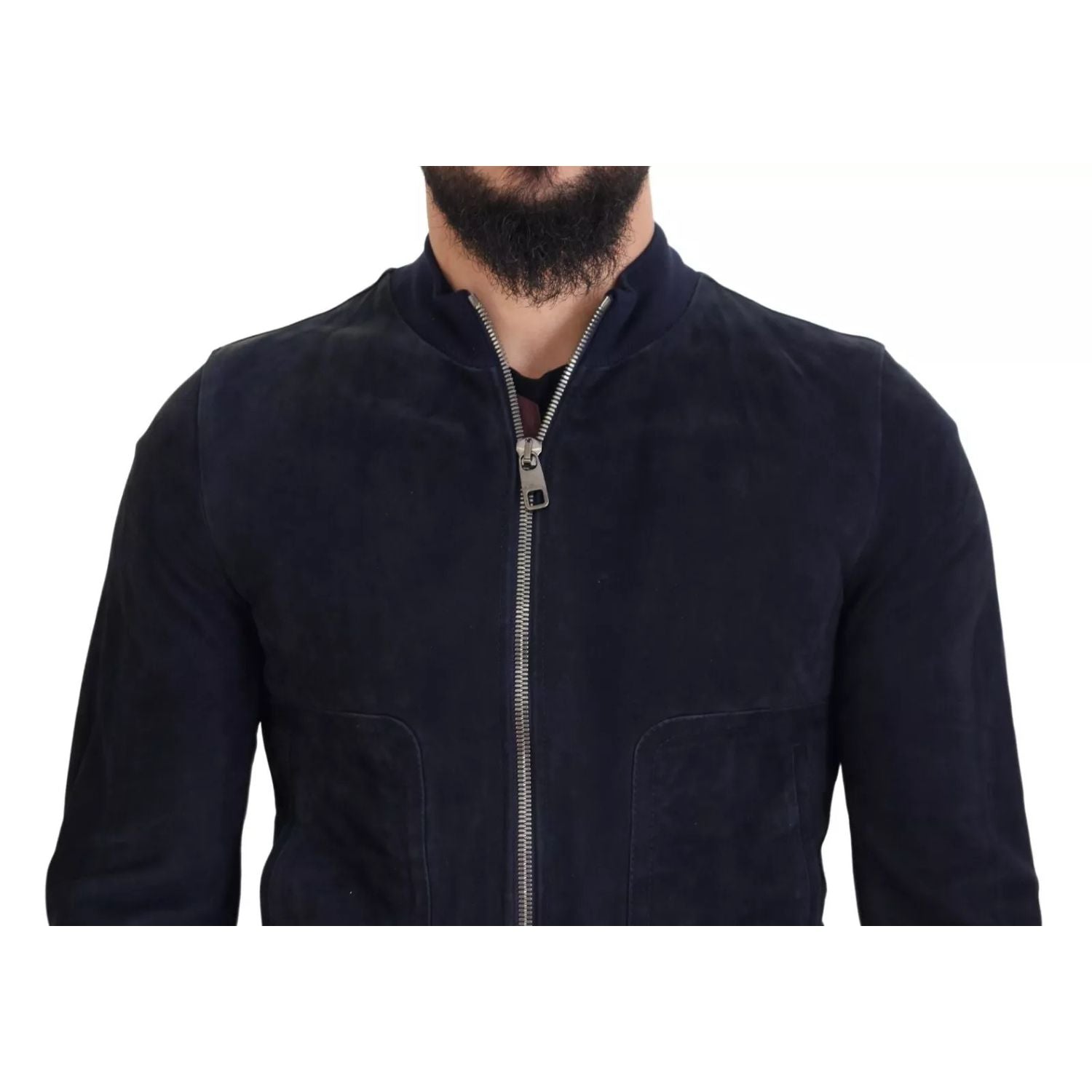 Dolce & Gabbana Dark Blue Suede Lambskin Blouson Jacket