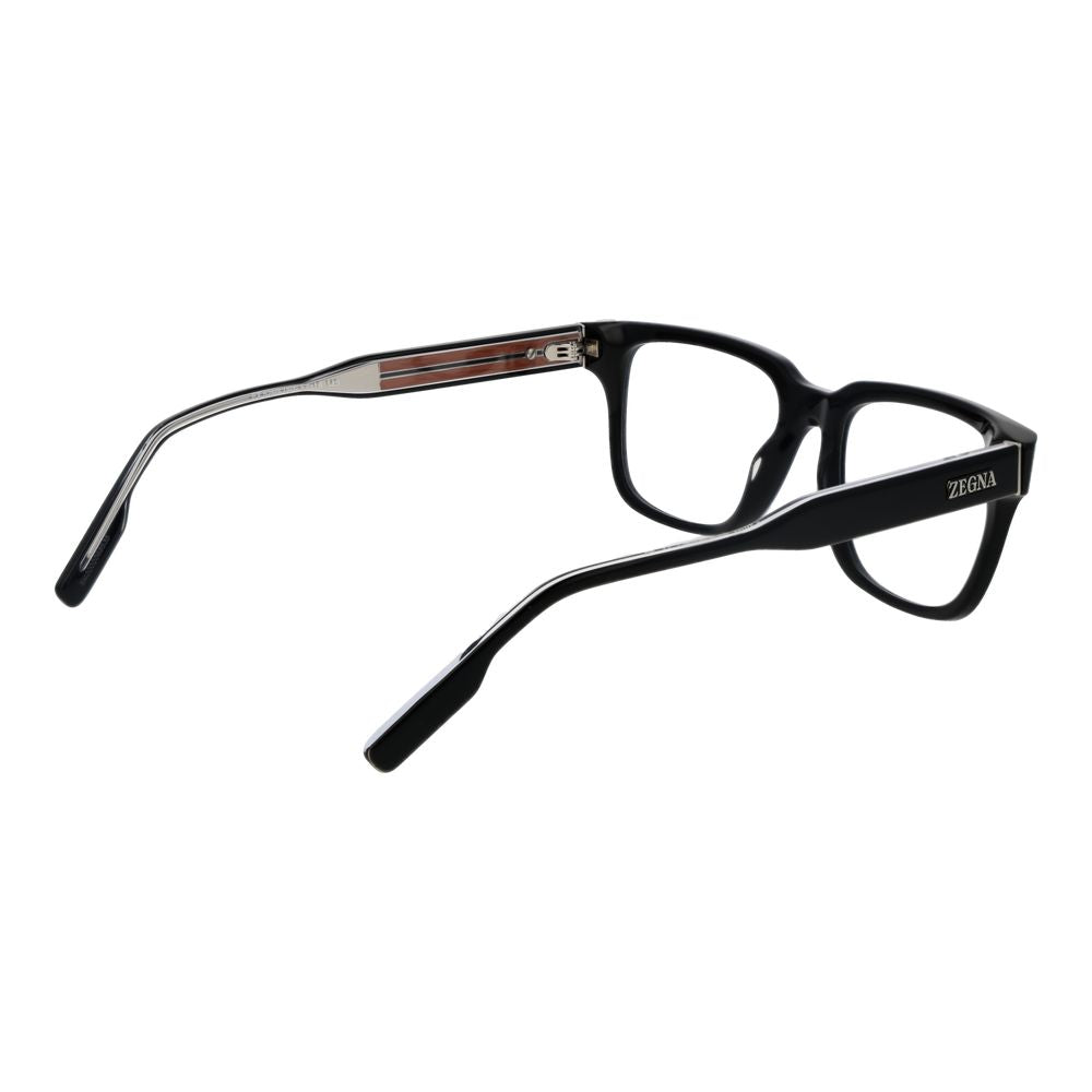 Ermenegildo Zegna Black Men Glasses Frame in full-rim acetate with demo lenses, size 52-18-145, includes branded case.