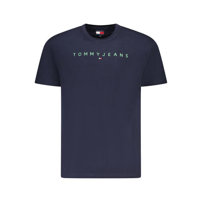 Tommy Hilfiger Blue Cotton Men T-Shirt with logo embroidery, sustainable fashion for casual sophistication.