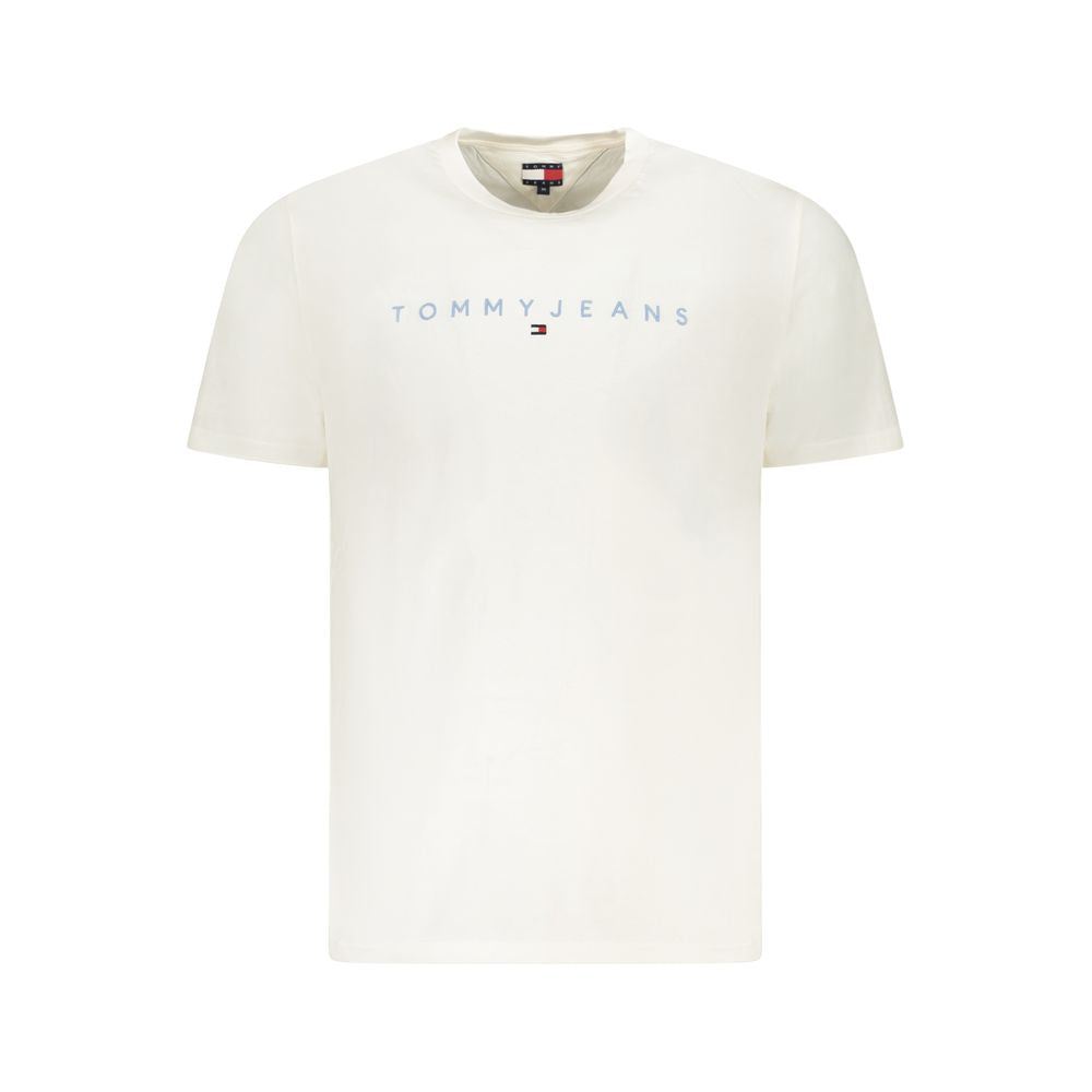 Tommy Hilfiger White Cotton Men T-Shirt with brand embroidery, featuring crew neck design for casual luxury and eco-friendly fashion.