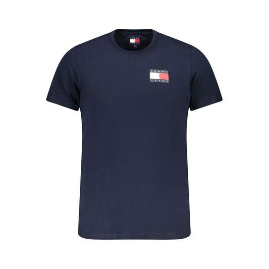 Tommy Hilfiger Blue Cotton Men T-Shirt featuring short sleeves and iconic logo.