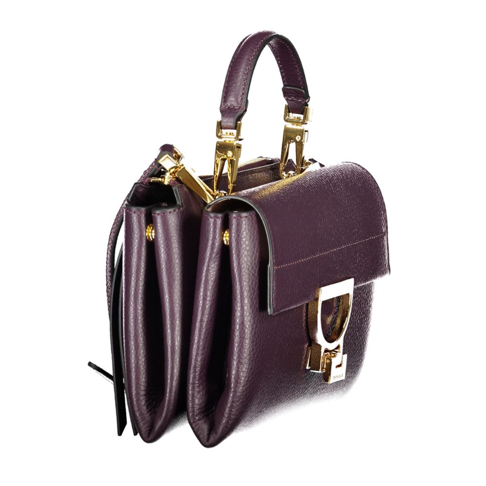 Coccinelle Purple Leather Women Handbag with removable handle and adjustable strap showcasing luxe Italian design.