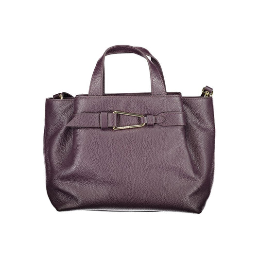 Coccinelle Purple Leather Women Handbag with twin handles and adjustable strap, showcasing elegance and functionality.