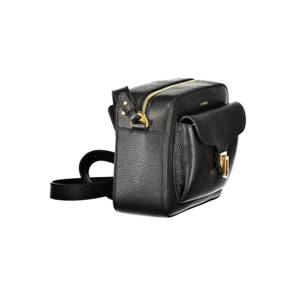 Coccinelle Black Leather Women Handbag with adjustable strap and external pocket, showcasing Italian-crafted elegance and style.