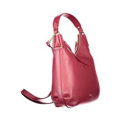 Coccinelle Purple Leather Women Handbag with adjustable strap and removable handle, featuring urban chic design and internal pockets