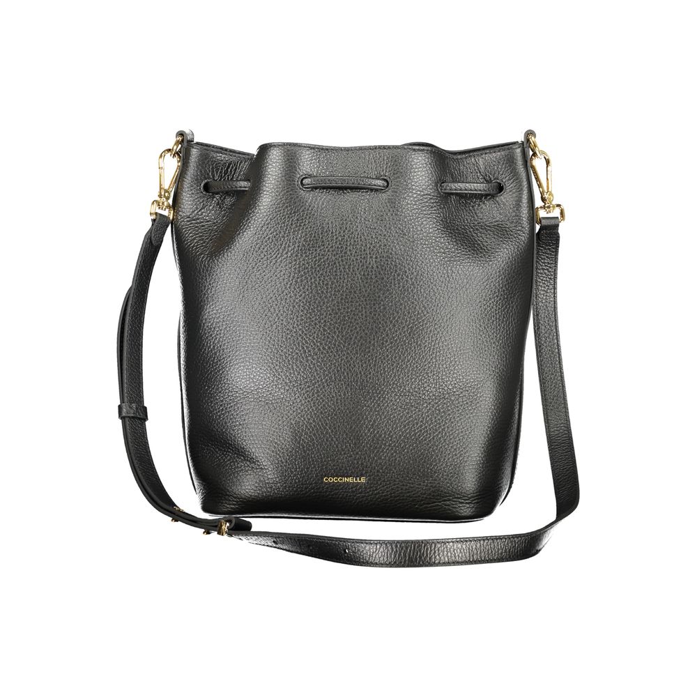Coccinelle Black Leather Women Handbag with adjustable strap, a stylish and functional bucket bag exuding timeless elegance for the fashion-conscious.