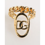 Dolce & Gabbana Gold Tone Brass Oval DG Logo Chain Adjustable Ring with elegant curb chain and Italian craftsmanship.