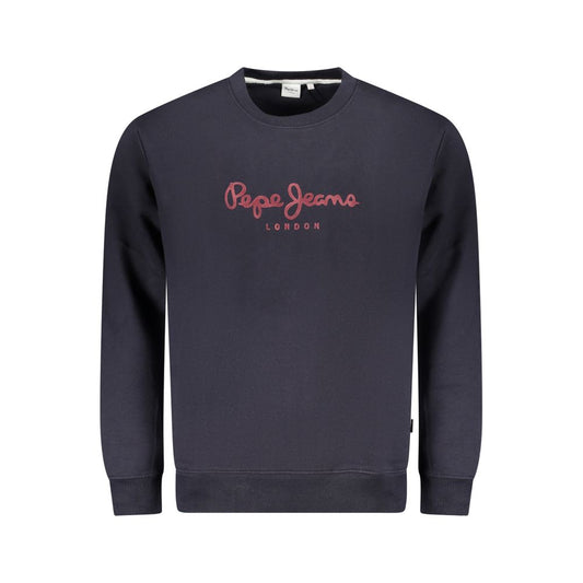 Pepe Jeans Blue Cotton Men Sweater - Blue crew sweatshirt with Pepe Jeans logo, long sleeves, sustainable cotton blend for cool weather.