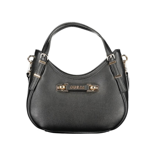Guess Jeans Black Polyethylene Women Handbag with adjustable handles and detachable strap, ideal for a versatile and fashionable look.