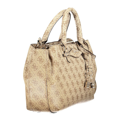 Guess Jeans Beige Polyethylene Women Handbag with dual handles and a trendy design, showcasing high-end fashion and functional style.