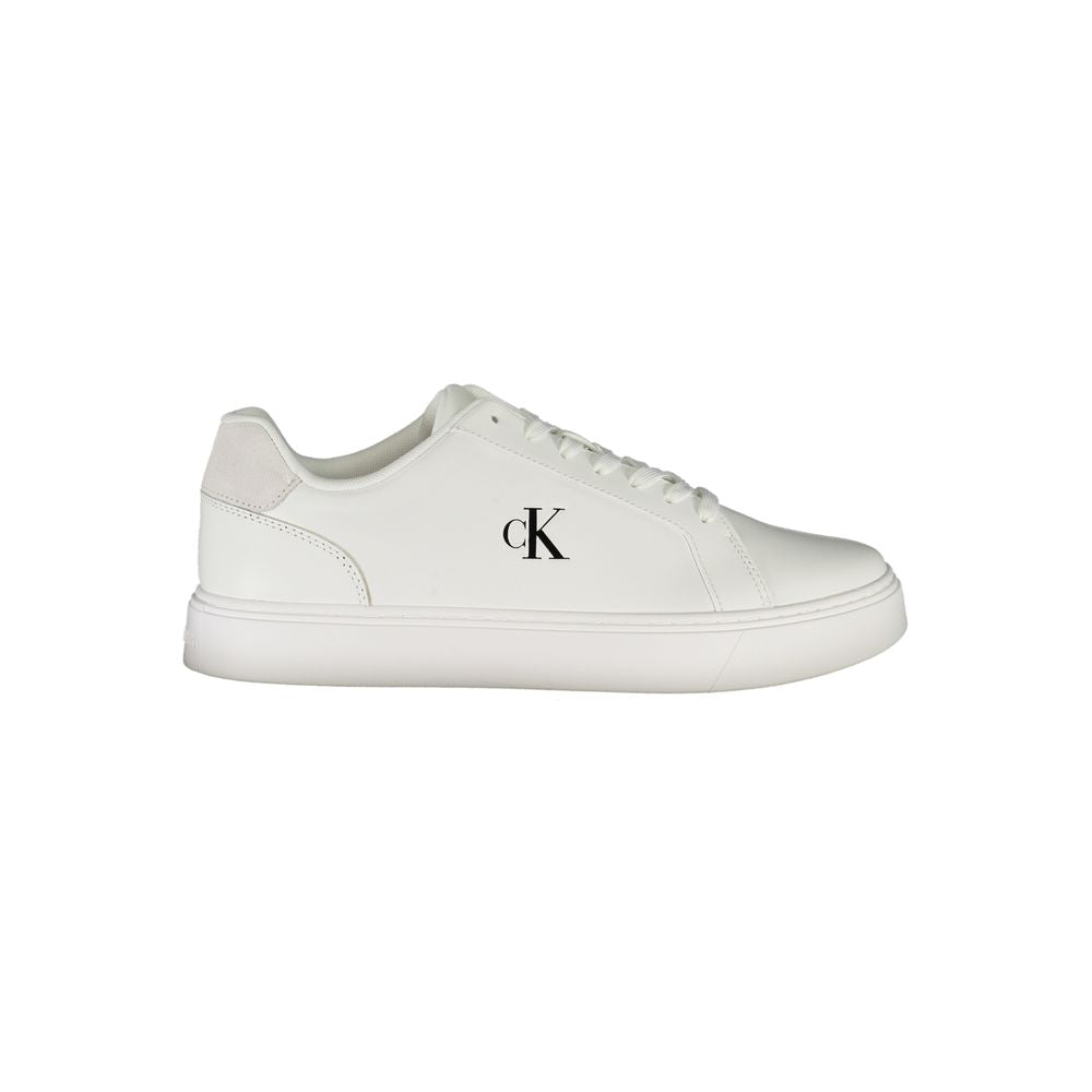 Calvin Klein White Leather Men Sneaker with logo detail, stylish and comfortable, perfect for trendsetters.