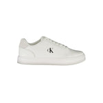 Calvin Klein White Leather Men Sneaker with logo detail, stylish and comfortable, perfect for trendsetters.