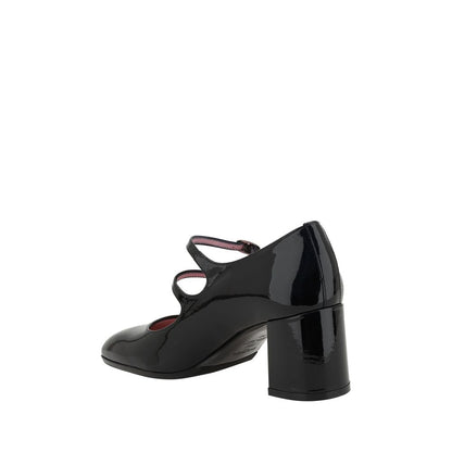 Carel Paris Black Calf Leather Bos Taurus Mid Heel Pumps