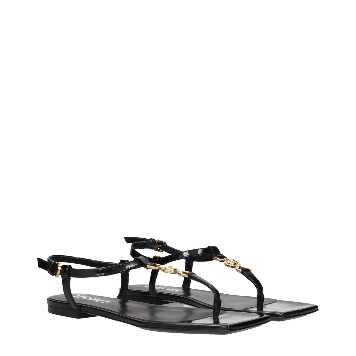Versace Black Leather Flip-Flop Sandals
