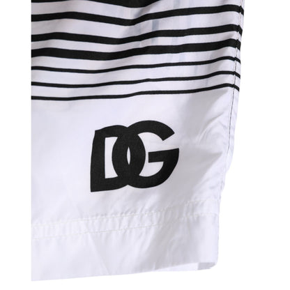 Dolce & Gabbana Black White Striped DG Logo Men Short  Swimwear