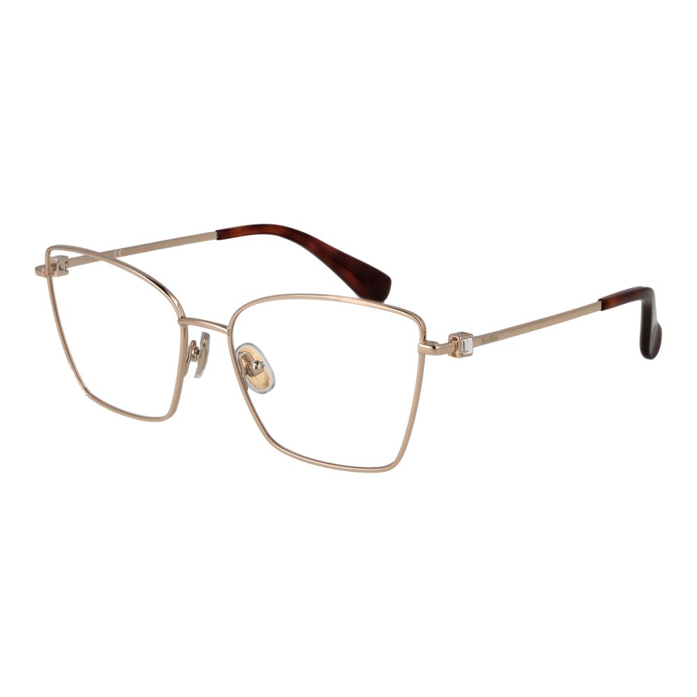 Max Mara Rose Gold Women Glasses Frame, full-rim metal butterfly style with demo plastic lenses, includes branded case.