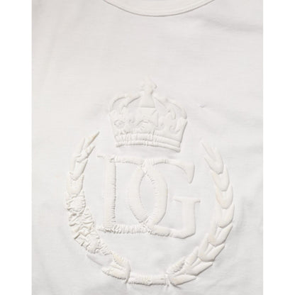 Dolce & Gabbana White Cotton DG Crown Embossed Men T-shirt