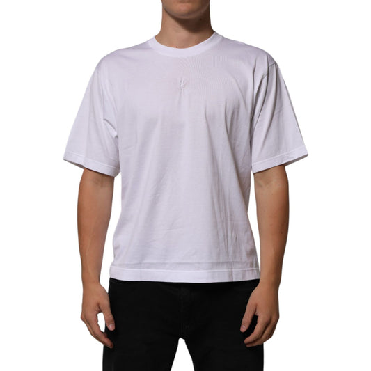 Dolce & Gabbana White Cotton Logo Patch Crew Neck Men T-shirt