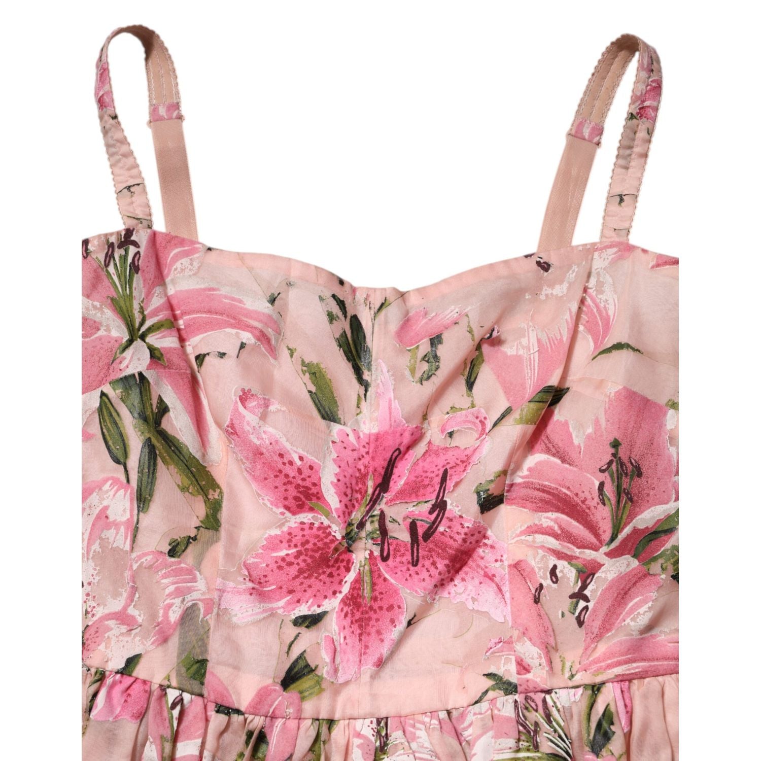 Dolce & Gabbana Pink Cotton Floral Pleated Sleeveless Dress