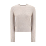 Allude Cashmere Sweater with ribbed crew neck and cuffs, made from 100% cashmere, perfect for winter wardrobe elegance and comfort.