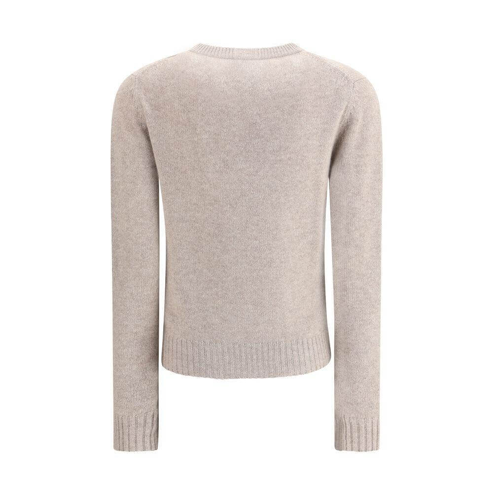 Back view of Allude Cashmere Sweater featuring ribbed crew neck, cuffs, and hem for a timeless winter wardrobe classic.