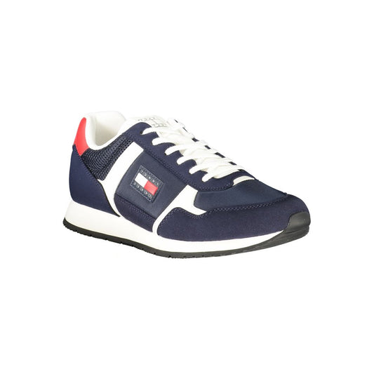 Tommy Hilfiger Blue Polyester Men Sneaker featuring sporty design, crisp colorway, and iconic logo for trendsetters.