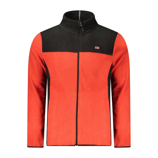 Norway 1963 Red Polyester Men Sweater with black accents and zip pockets for stylish warmth