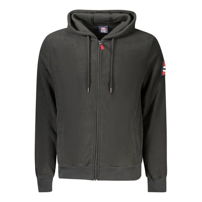Norway 1963 Black Polyester Men Sweatshirt with hood, zip closure, and embroidery details, showcasing casual style and comfort.