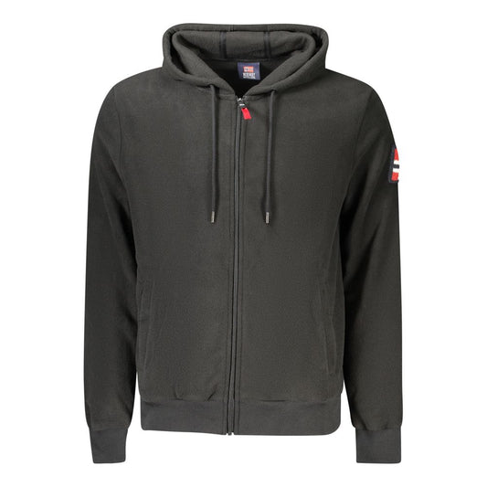 Norway 1963 Black Polyester Men Sweatshirt with hood and zip closure, showcasing subtle embroidery and brand logo on sleeve.